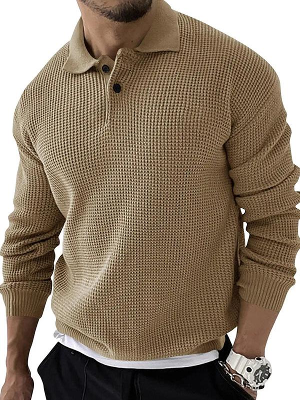 Men's V-neck Basic Solid Color Fashionable Long-sleeved Polo Sweater