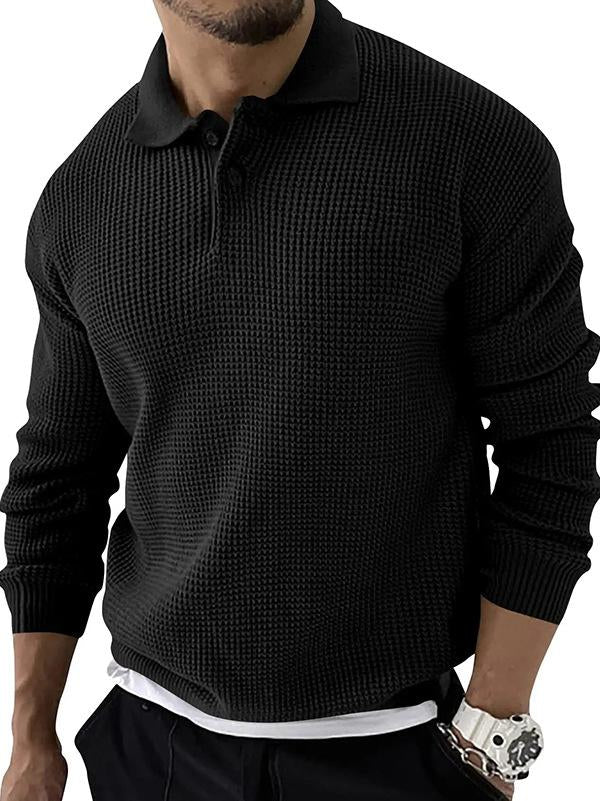 Men's V-neck Basic Solid Color Fashionable Long-sleeved Polo Sweater