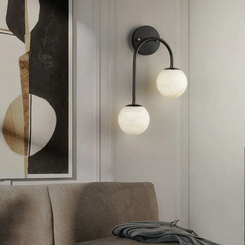 Alabaster Globe Modern Wall Sconce In Bedroom - detail 4