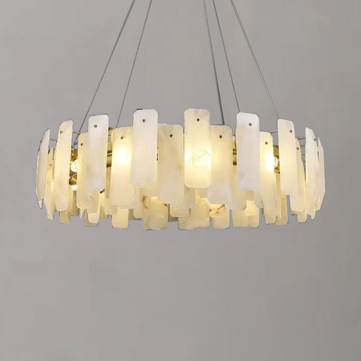 Alabaster Square Sheet Round Chandelier front view
