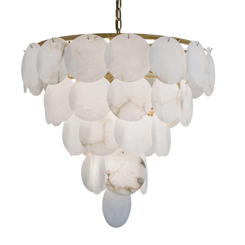 Round Chandelier with Exquisite Alabaster Disks front view