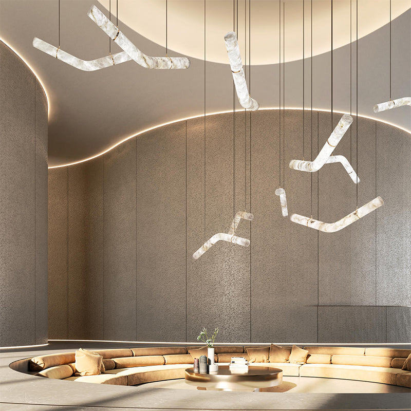 Luna's Simplicity - Modern Minimalist Alabaster Dining Room Pendant Light angled view