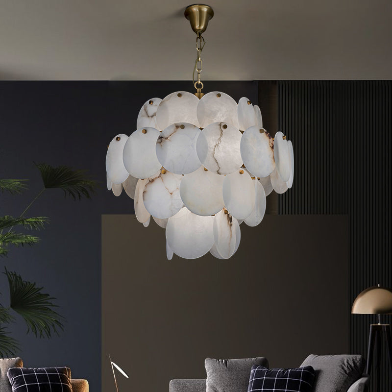 Modern Round Alabaster Pendant Light, Luxurious Round Chandelier front view