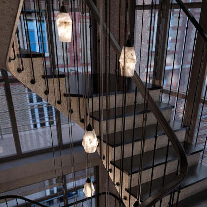 Alabaster Pendant Lighting Over Dining Table