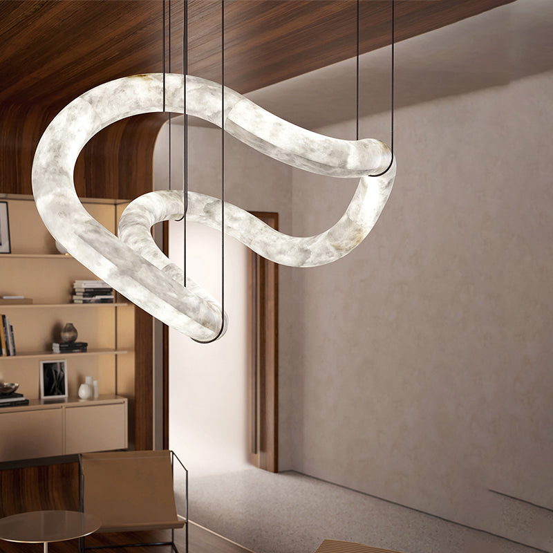 Oslo Infinity Symmetrical Entryway Alabaster Pendant Light angled view
