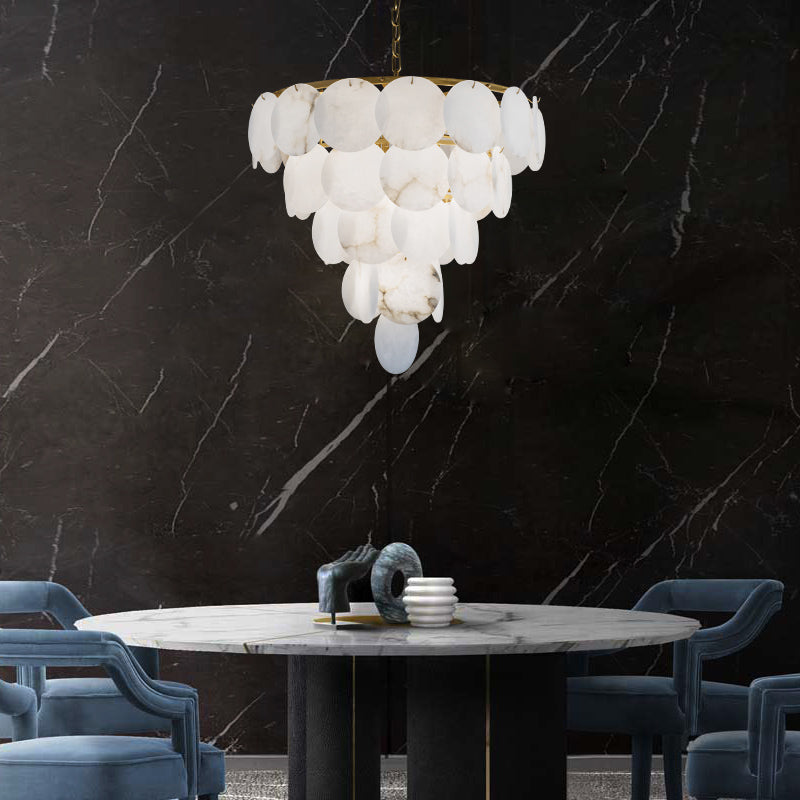 Round Chandelier with Exquisite Alabaster Disks angled view