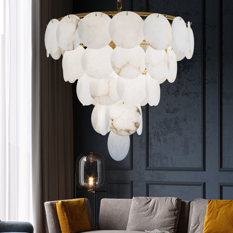 Round Chandelier with Exquisite Alabaster Disks detail view