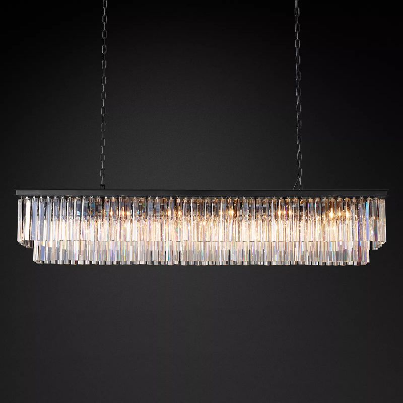 1920s Odem Rectangular Chandelier 72" in glass and iron