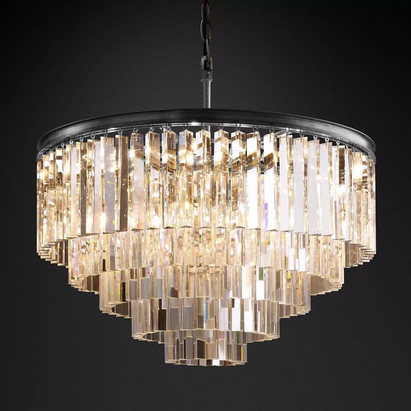 1920S Odeon Round Chandelier 32 inch angled view