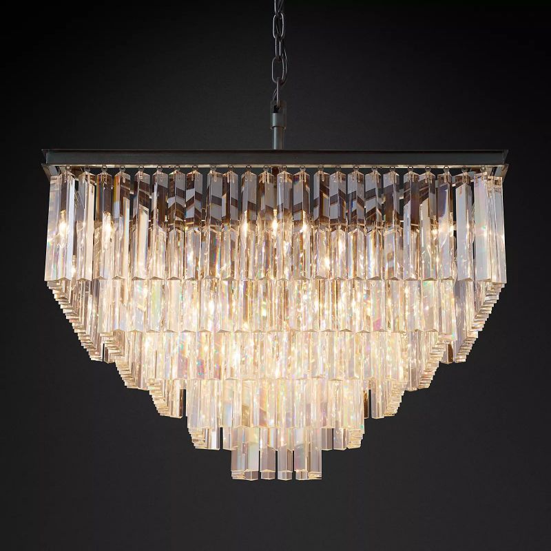 1920S Odeon Square Chandelier 34 inch front view