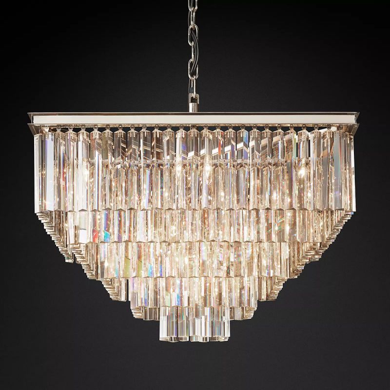 1920S Odeon Square Chandelier 34 inch angled view