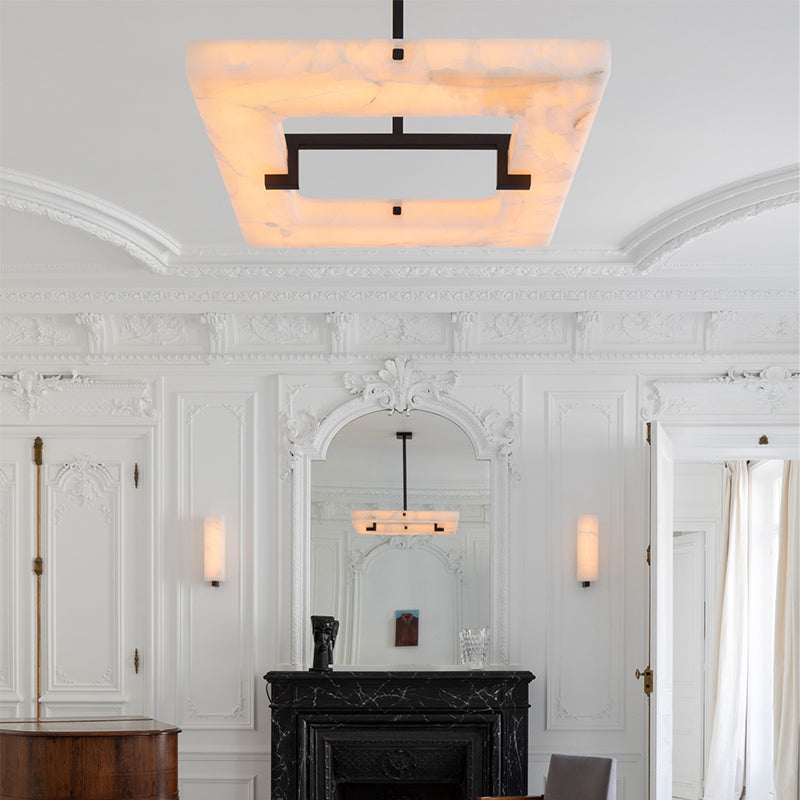 Amelia Square Alabaster Living Room Chandelier detail view