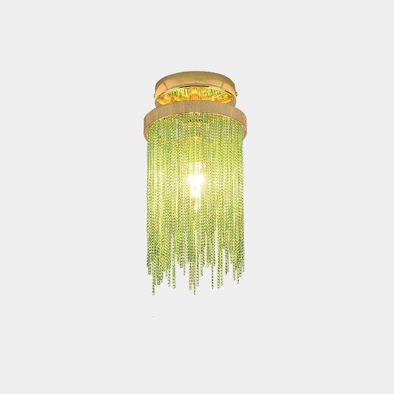 Tassel aluminum ceiling light with green chains