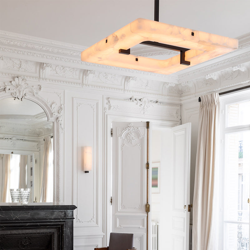 Amelia Square Alabaster Living Room Chandelier detail view