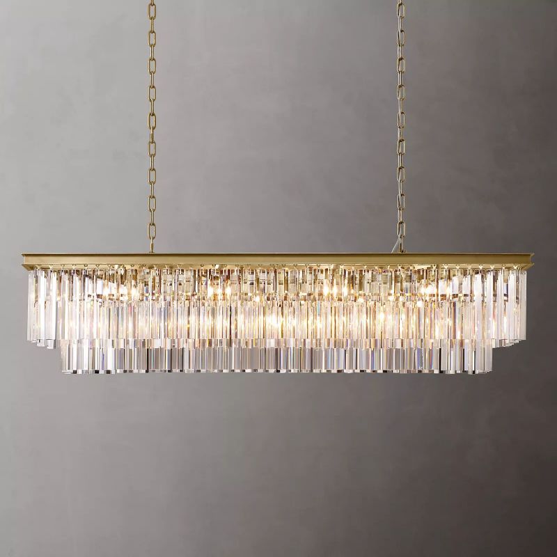 1920s Odem Rectangular Chandelier 59" in glass and iron