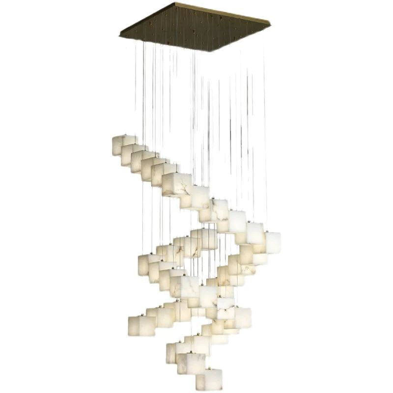 Alabaster Cubic Foyer Staircase Long Chandelier detail view