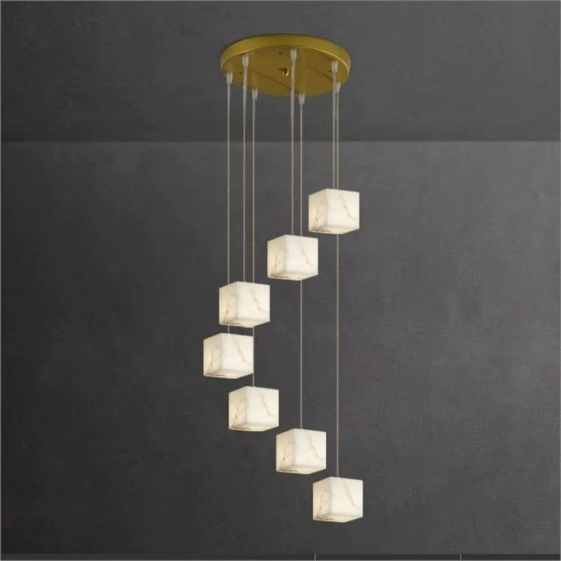 Alabaster Cubic Foyer Staircase Long Chandelier main view