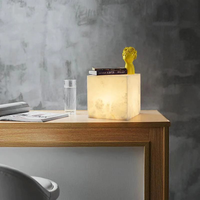 Alabaster Cubic Table Lamp angled view