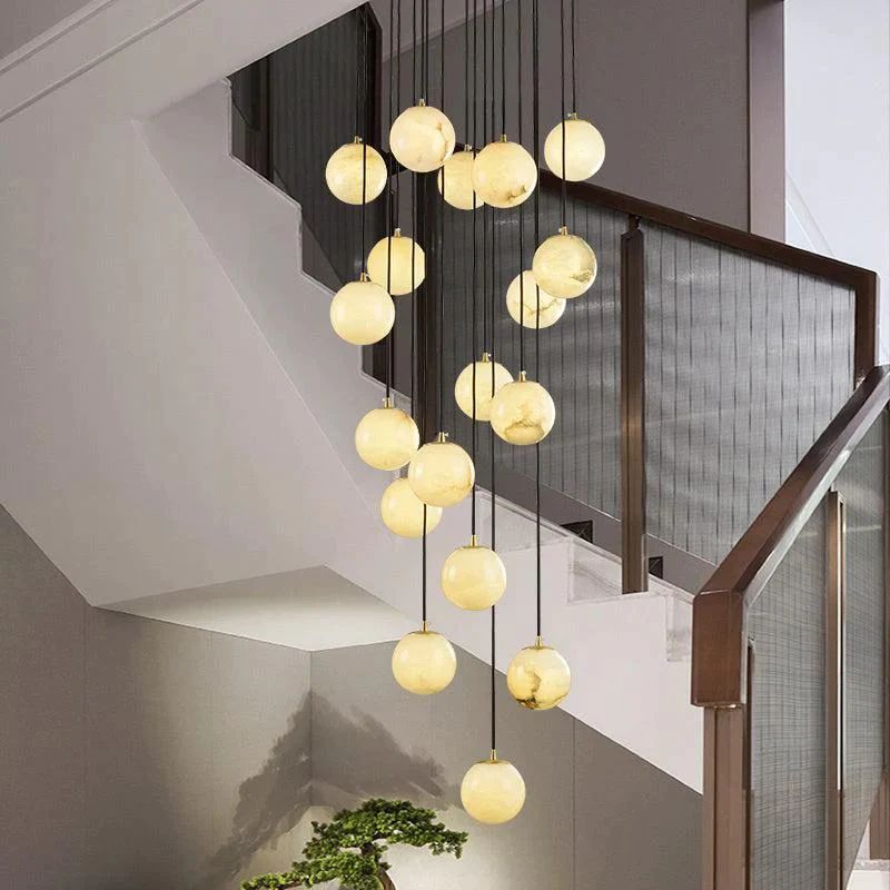 Alabaster Globe Wavy Chandelier front view