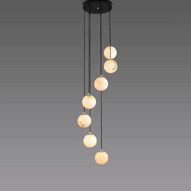 Alabaster Globe Wavy Chandelier angled view