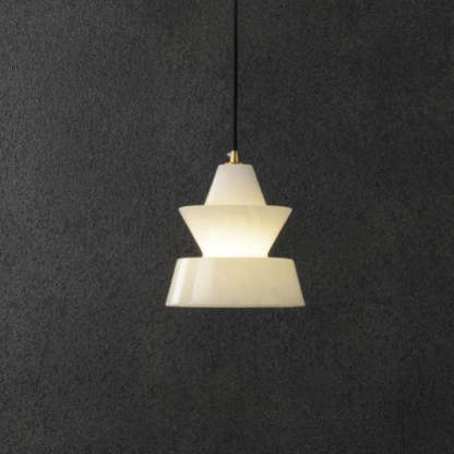 Alabaster Hat Pendant Light Over Nightstand