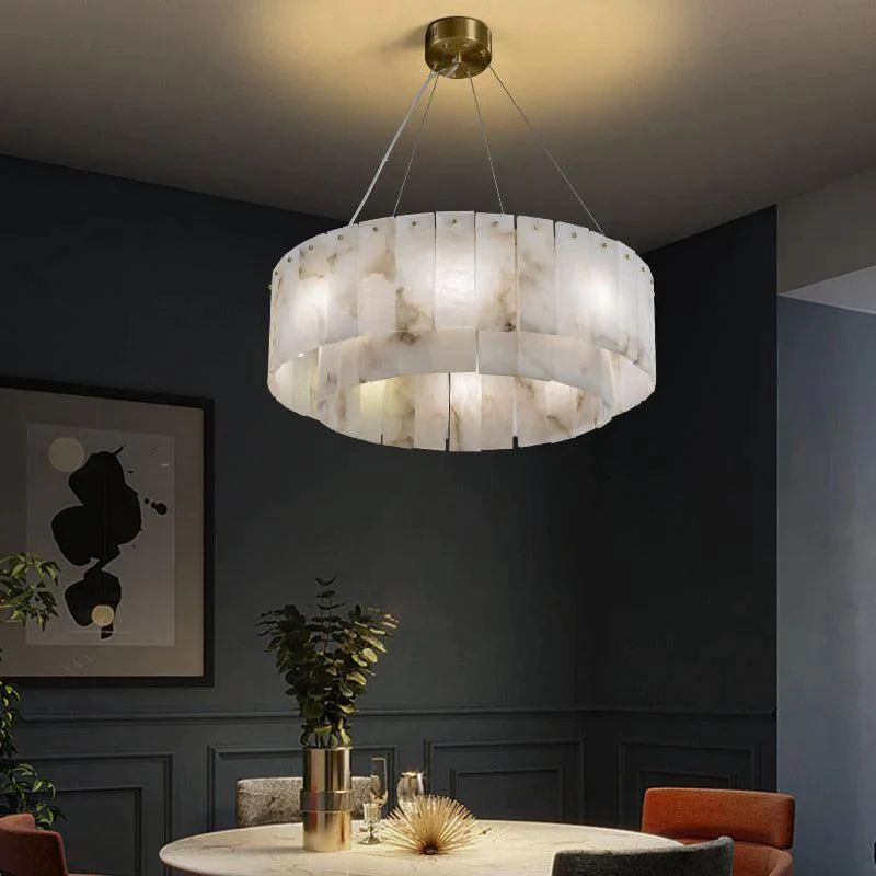 Alabaster Modern Round Chandelier angled view