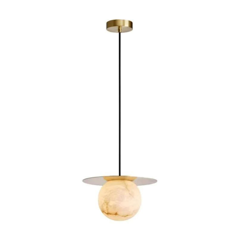 Alabaster Sphere Pendant Light Above Bed main view