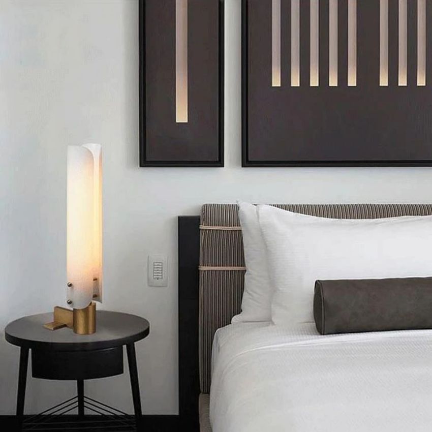 Alen White Glass Shade Table Lamp angled view