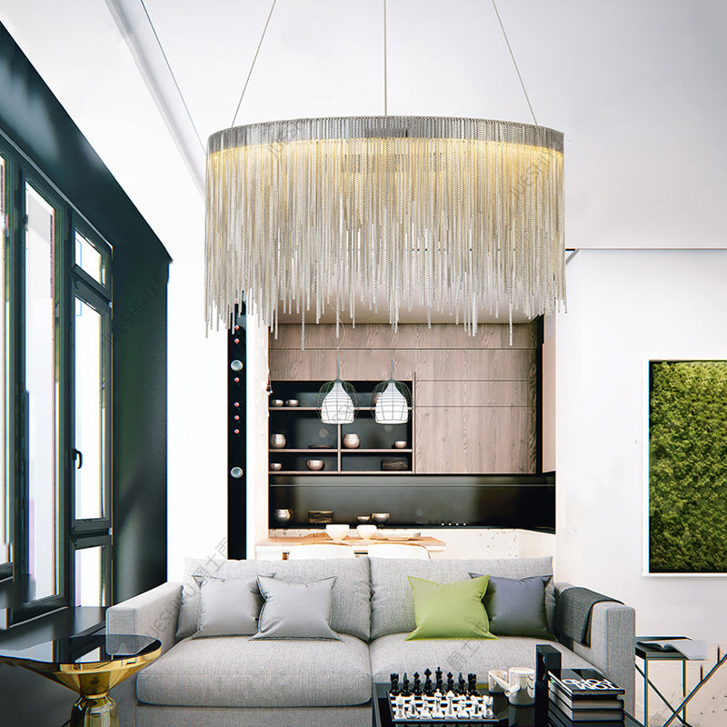 Angelina Aluminum Chain Tassel Round Chandelier detail view