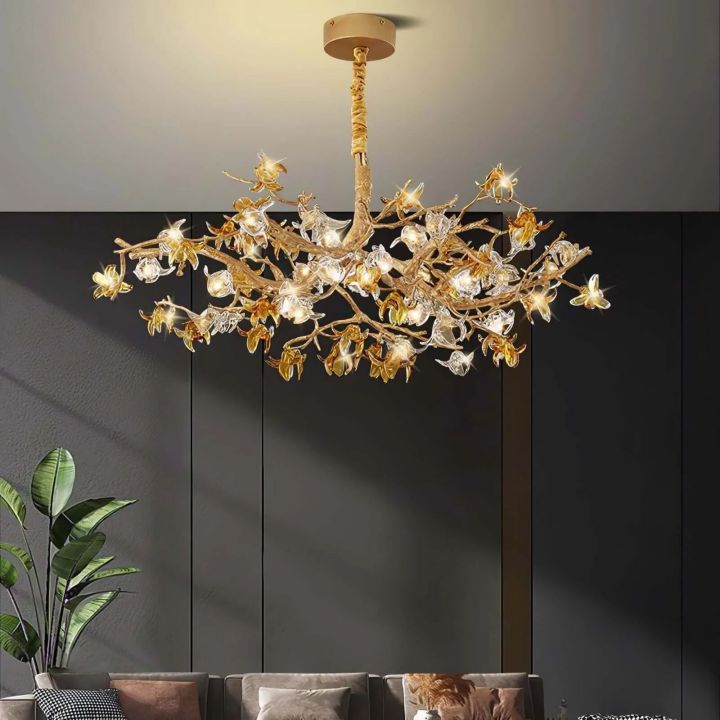 Aosta Brass Branch Chandelier in crystal and brass