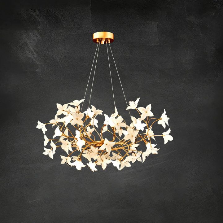 Begonia Branch Living Room Chandelier in glass and brass