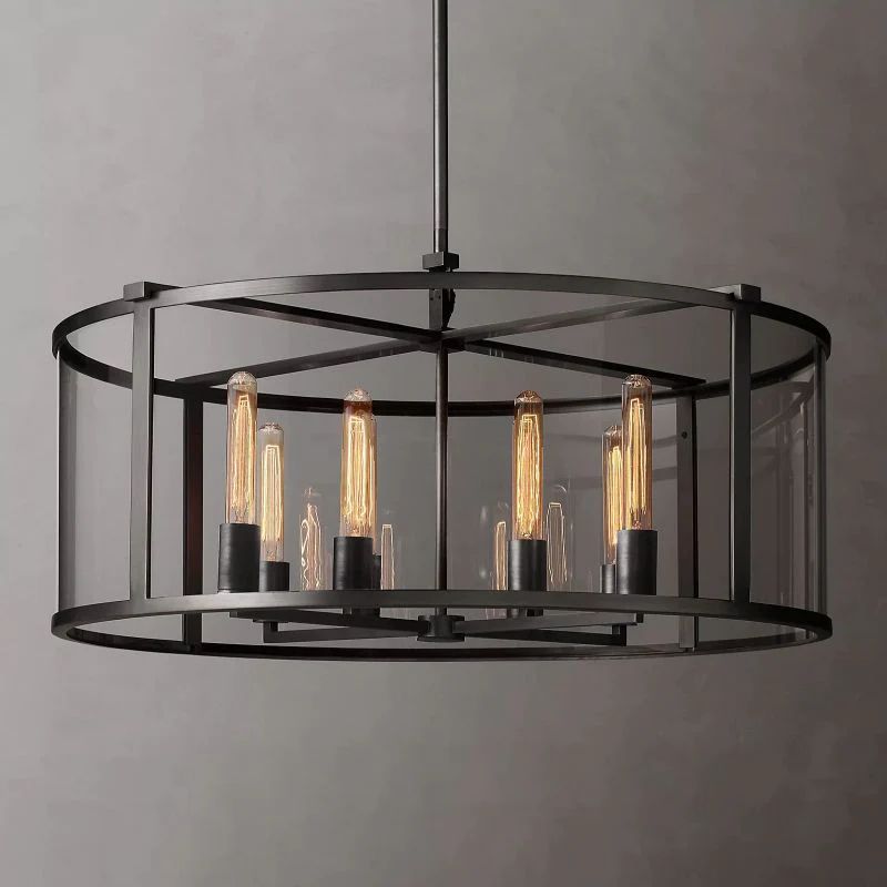 Bianca Glass Lantern Modern Round Chandelier 33 inch front view