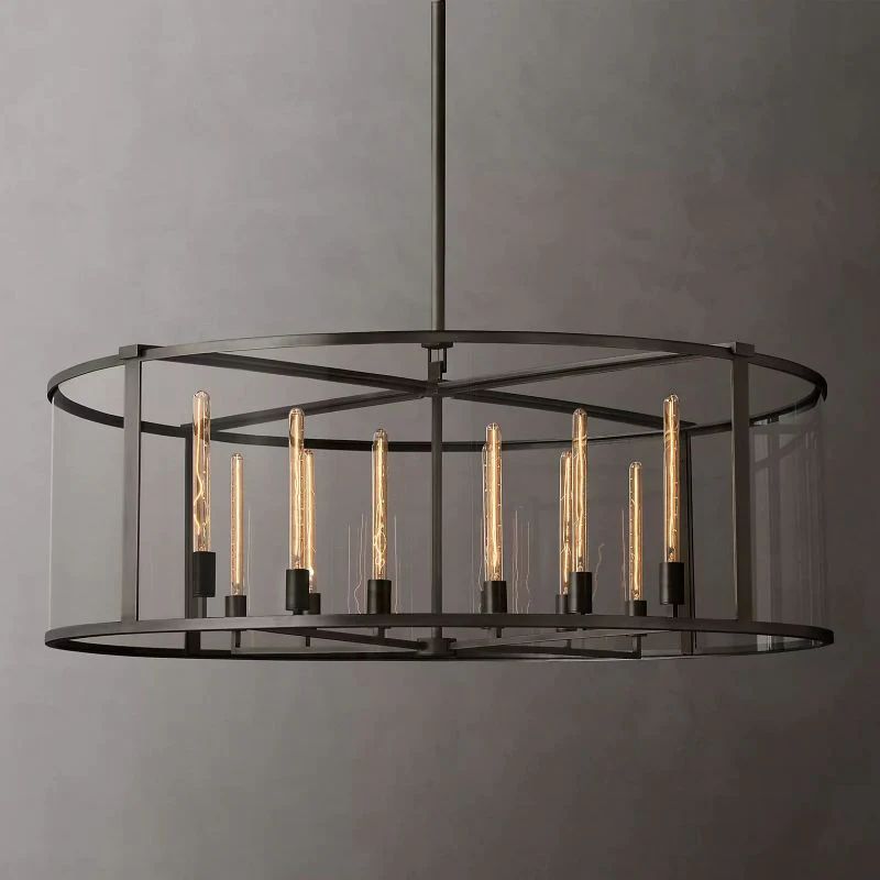 Bianca Glass Lantern Modern Round Chandelier 55 inch front view