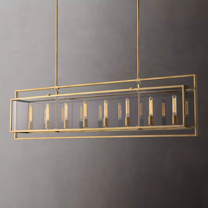 Bianca Glass Lantern Rectangular Chandelier 72 inch front view