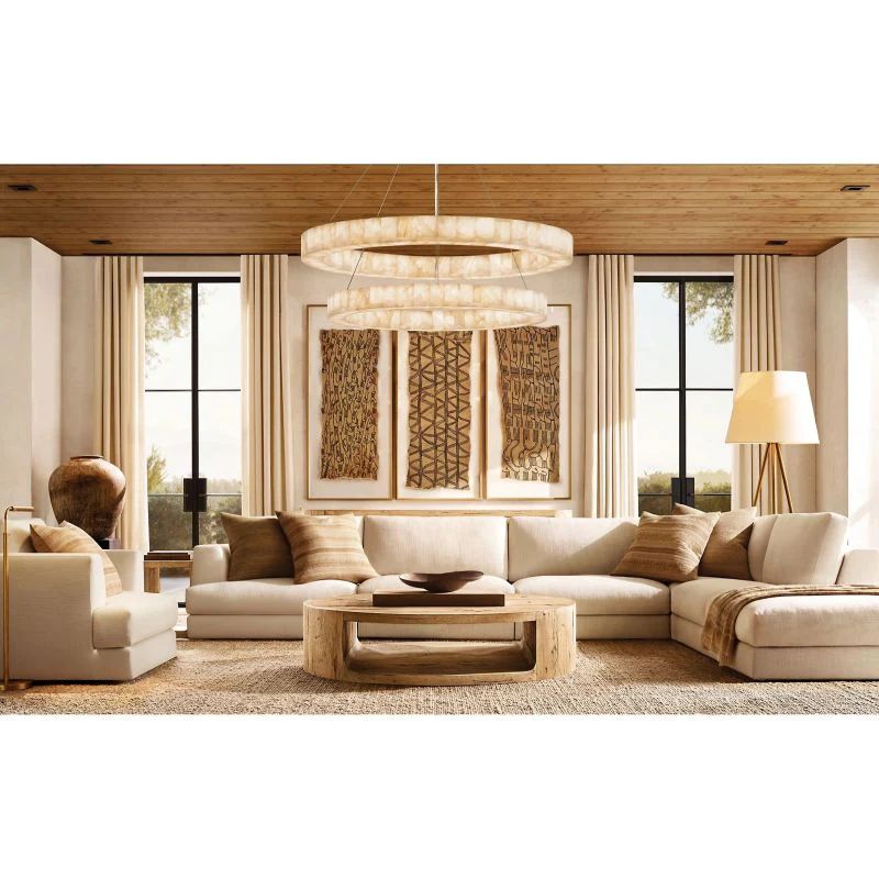 Phoebe 2-Tier Round Calcite Chandelier 60 inch detail view