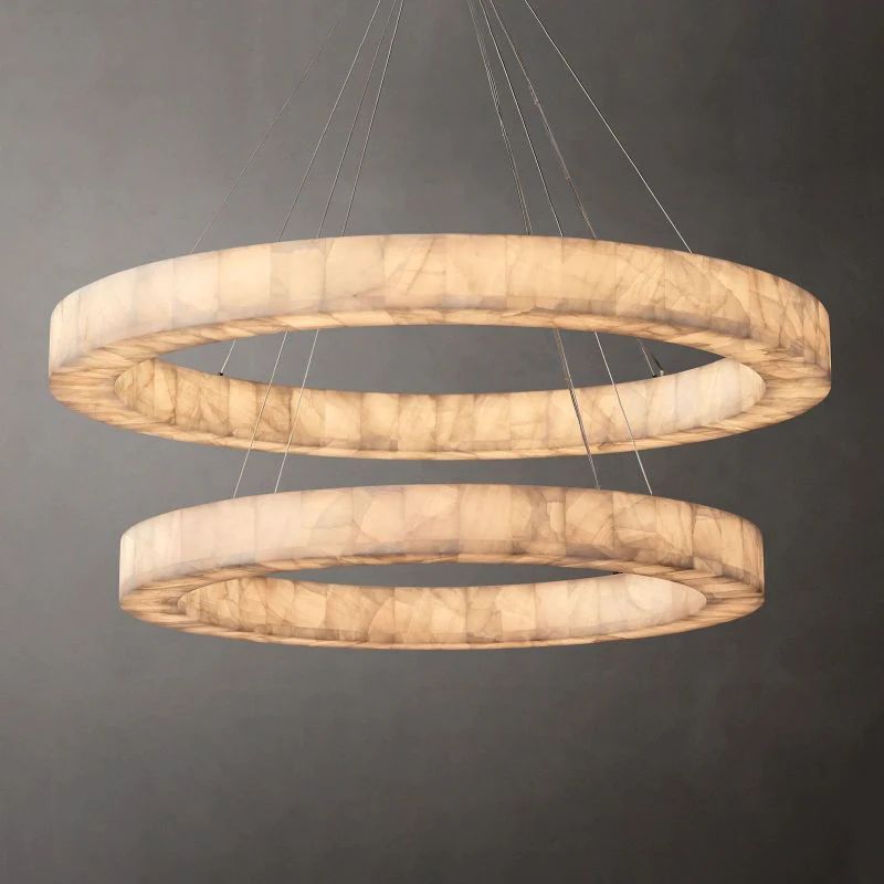 Phoebe 2-Tier Round Calcite Chandelier 60 inch angled view