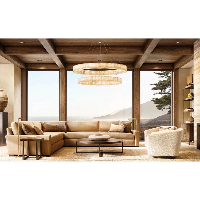 Phoebe 2-Tier Round Calcite Chandelier 60 inch front view