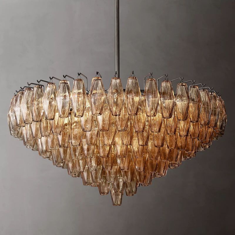 Chara Smoke Glass Tiered Round Chandelier 37 inch angled view