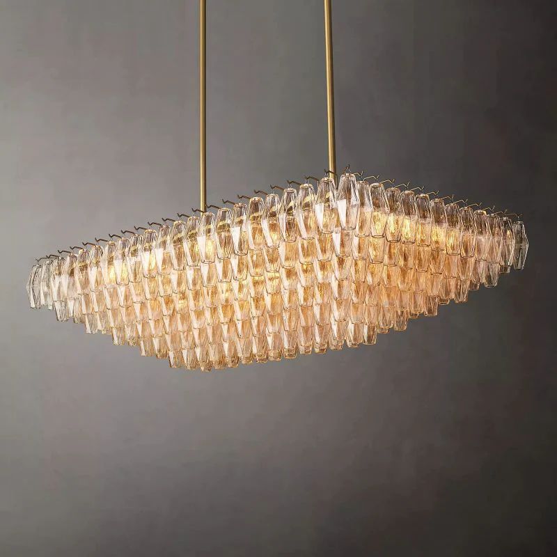 Chara Clear Glass Tiered Rectangular Chandelier 54 inch main view