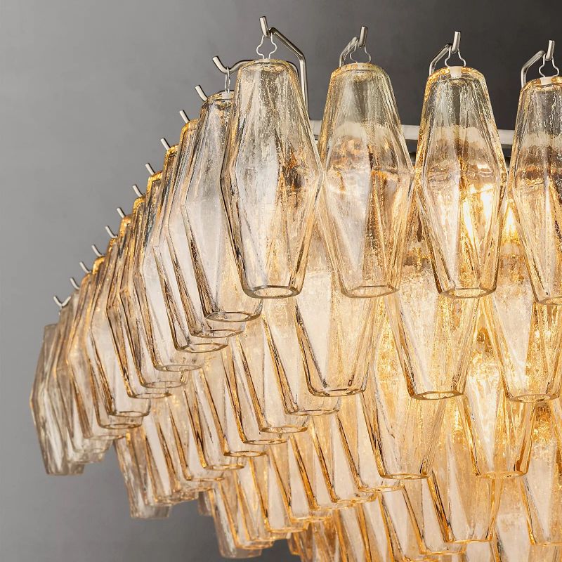 Chara Clear Glass Tiered Rectangular Chandelier 54 inch detail view