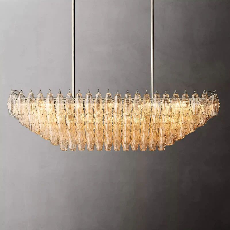 Chara Clear Glass Tiered Rectangular Chandelier 54 inch angled view