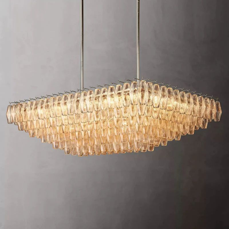 Chara Clear Glass Tiered Rectangular Chandelier 54 inch front view
