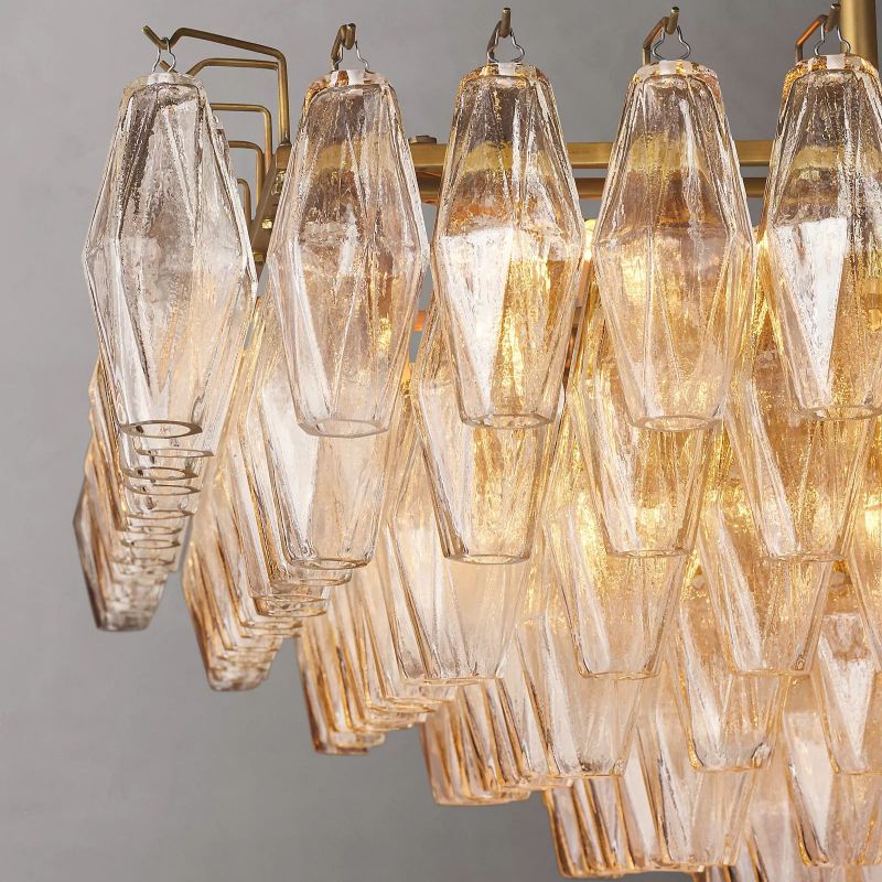 Chara Clear Glass Tiered Rectangular Chandelier 54 inch detail view