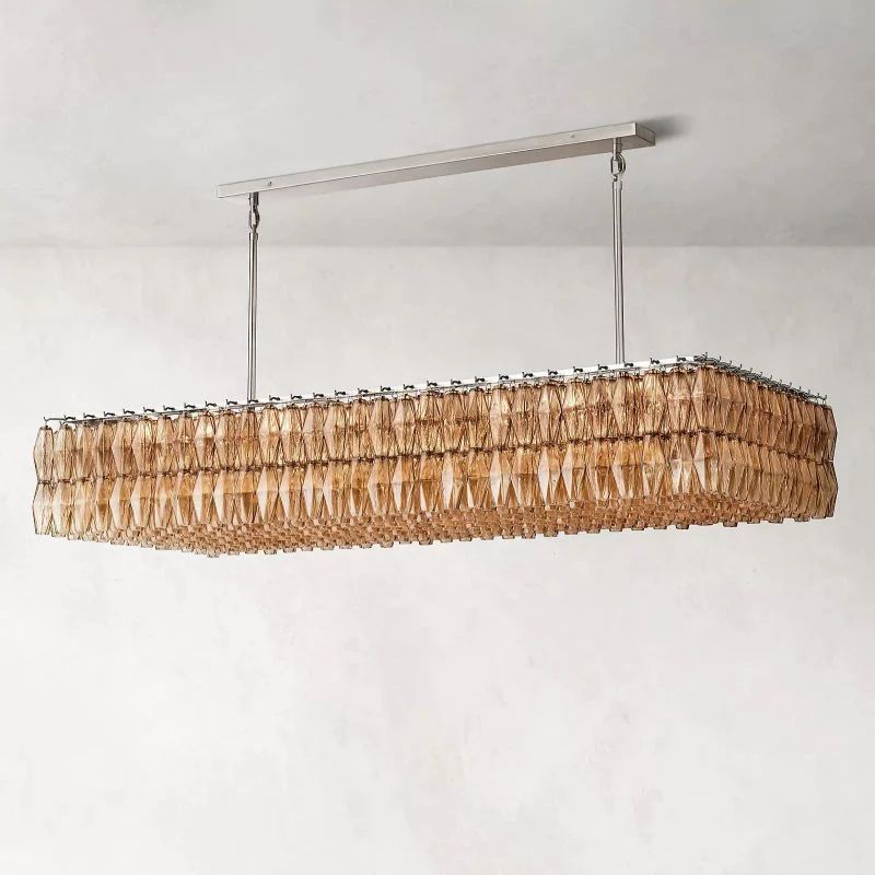 Chara Smoke Glass Rectangular Chandelier 74 inch front view