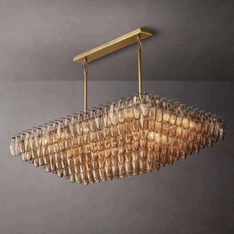 Chara Smoke Glass Tiered Rectangular Chandelier 54 inch main view