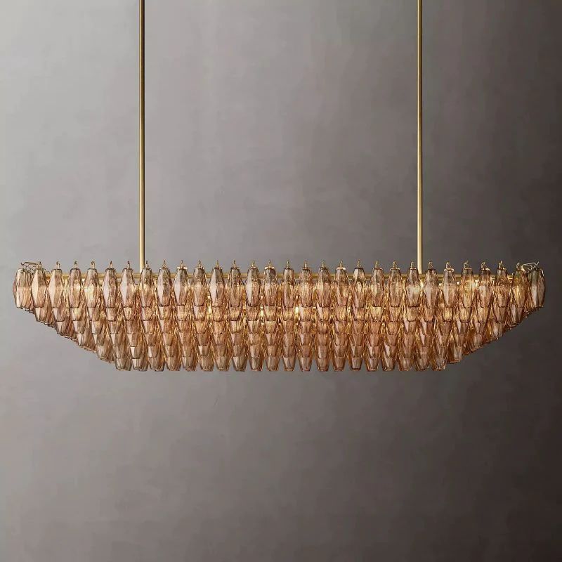 Chara Smoke Glass Tiered Rectangular Chandelier 74 inch angled view