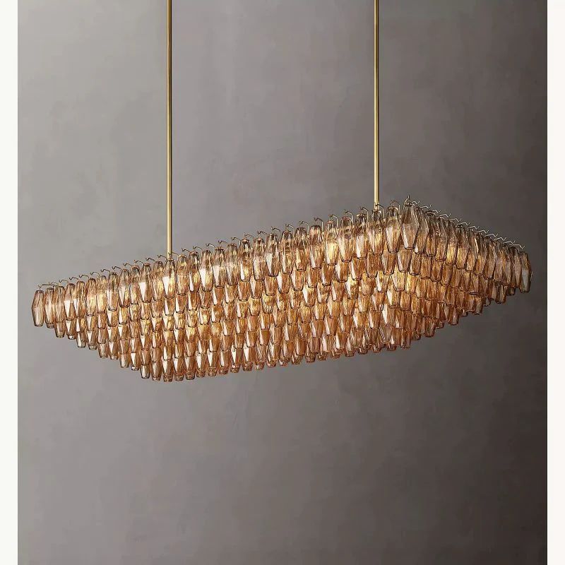 Chara Smoke Glass Tiered Rectangular Chandelier 74 inch main view