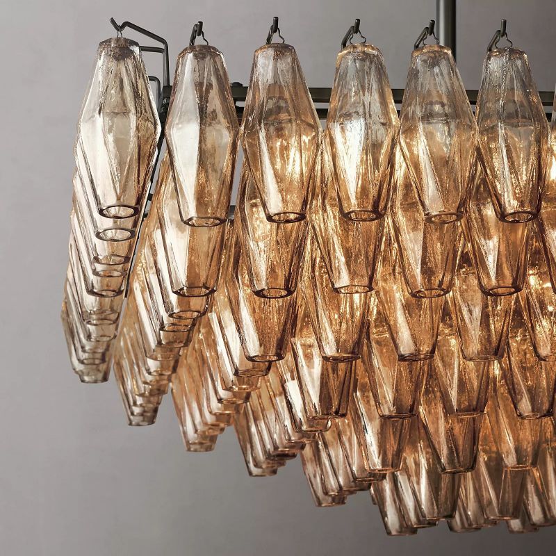 Chara Smoke Glass Tiered Rectangular Chandelier 54 inch detail view