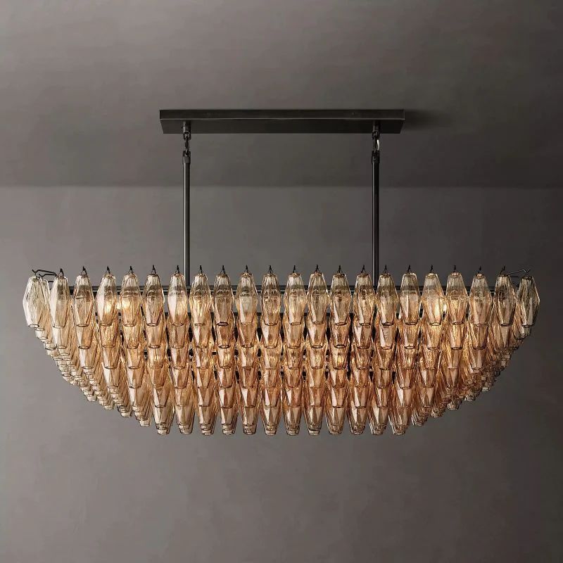 Chara Smoke Glass Tiered Rectangular Chandelier 54 inch detail view