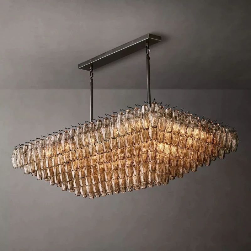Chara Smoke Glass Tiered Rectangular Chandelier 54 inch front view